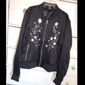 Embroidered Satin Bomber Jacket EUC
